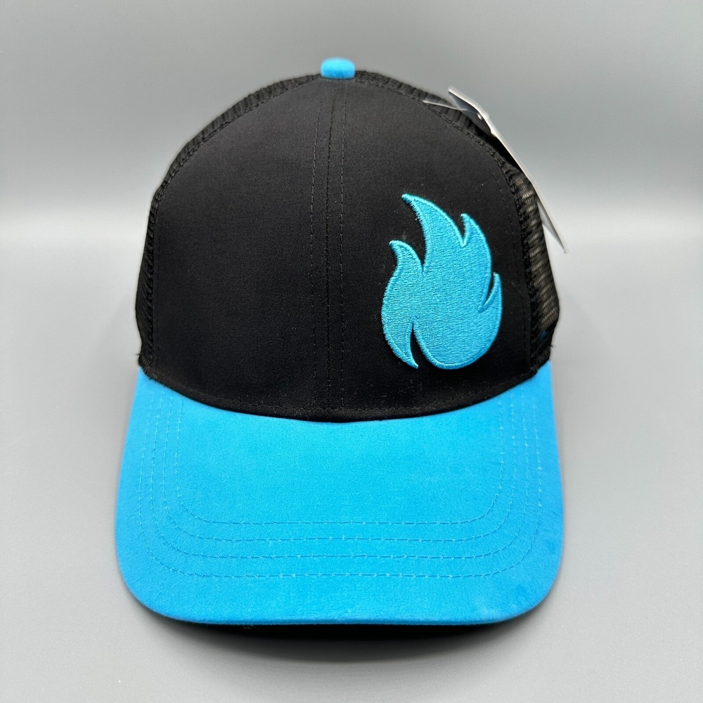 Boco Gear Mens Technical Trucker Hat Black Blue Flame Mesh Snapback Cap